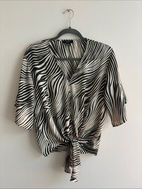 Haver London Zebra Satin Tie-Up Top Women’s Medium